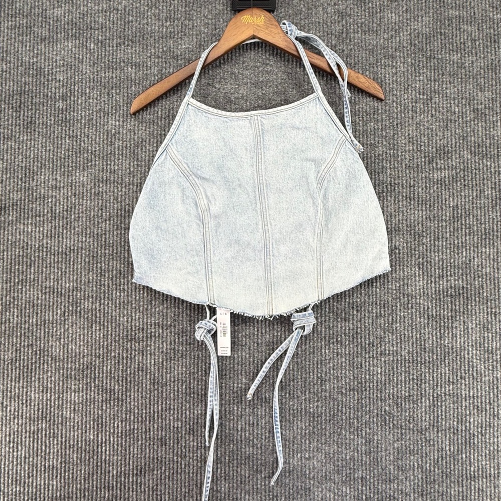PINK Victoria's Secret Halter Top Womens L Light Blue New Denim Corset Crop